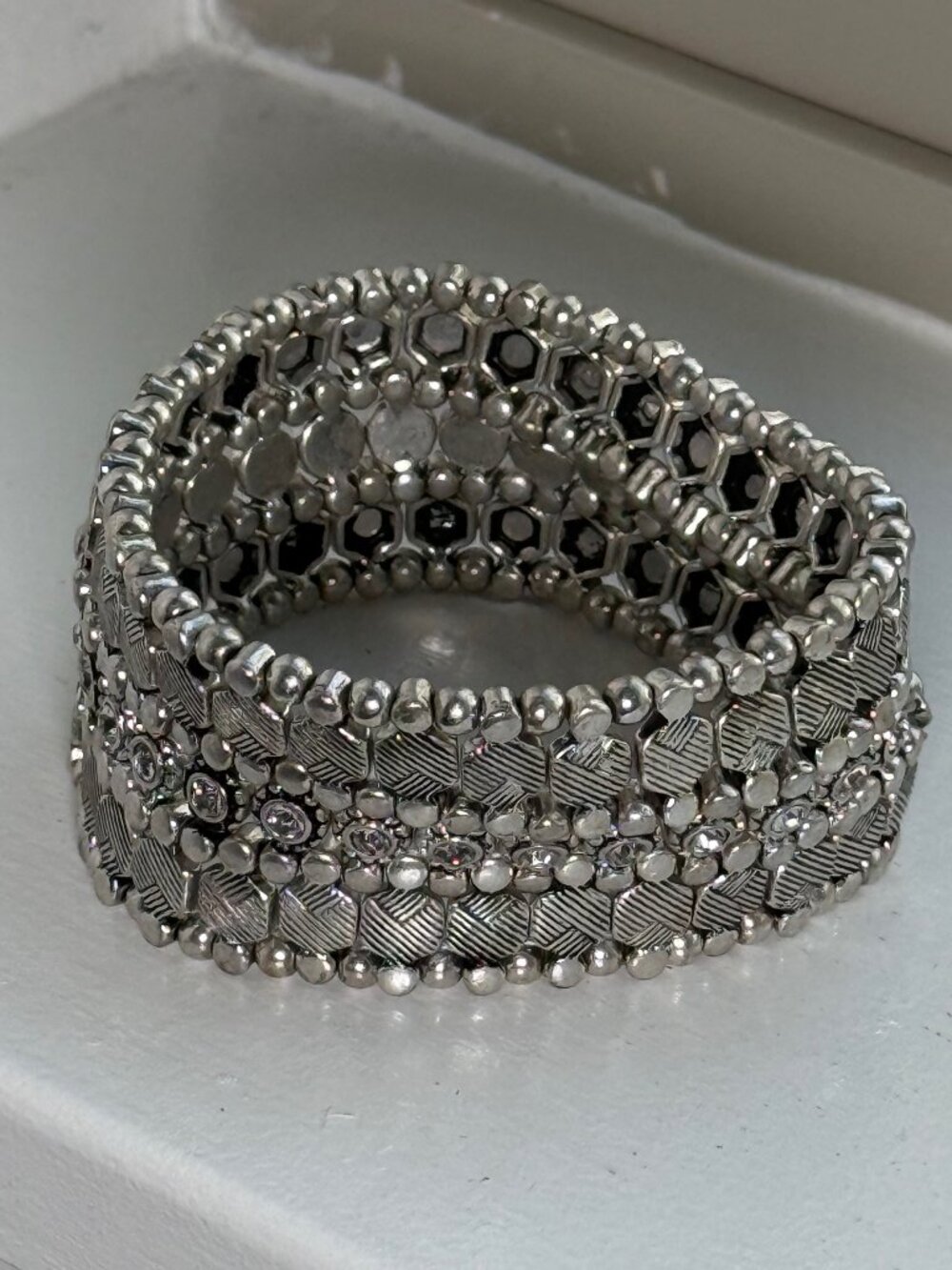 Silvertone Statement Stretchy Bracelet